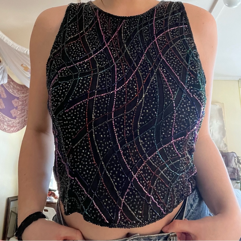 Vintage 1980's Hand Beaded Silk Blouse by Laurence Kagan Paris, New York